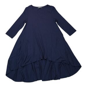 Alembika High Low Tunic Top Size 0 Navy Stretch Knit Lagenlook Pockets